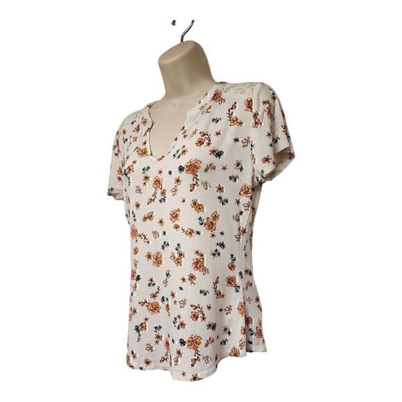 NO BOUNDARIES Junior Floral with Lace Detail Shirt Multicolor Cream Size M - Picture 4 of 10